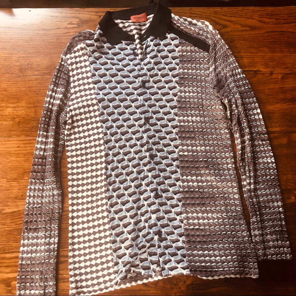 Missoni Vintage Patterned Knit Button-down Shirt